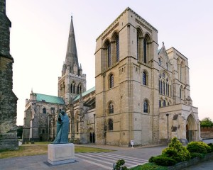 Cathedral from north-west with St Richards millenium statue in the foreground
